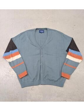 Awake New York Powder Blue Mohair Stripes Cardigan